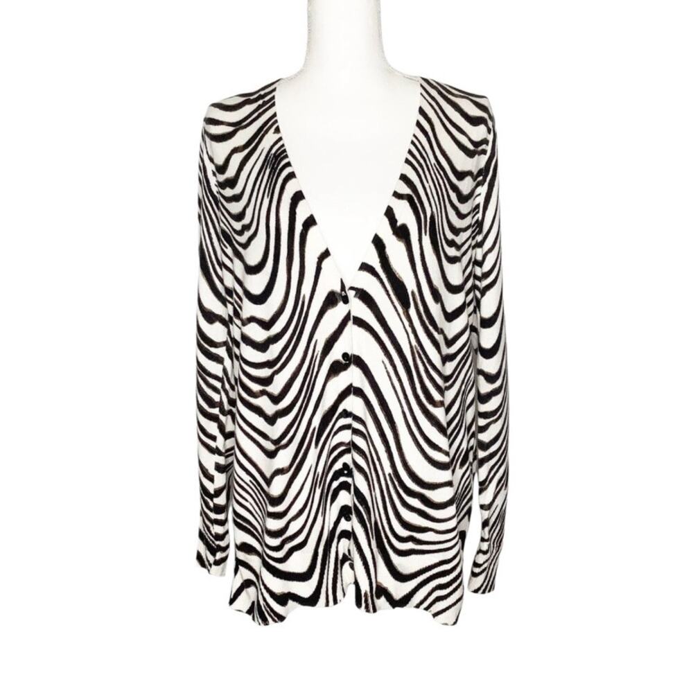 Soma Zebra Animal Print Button Front V-Neck Cardigan Medium